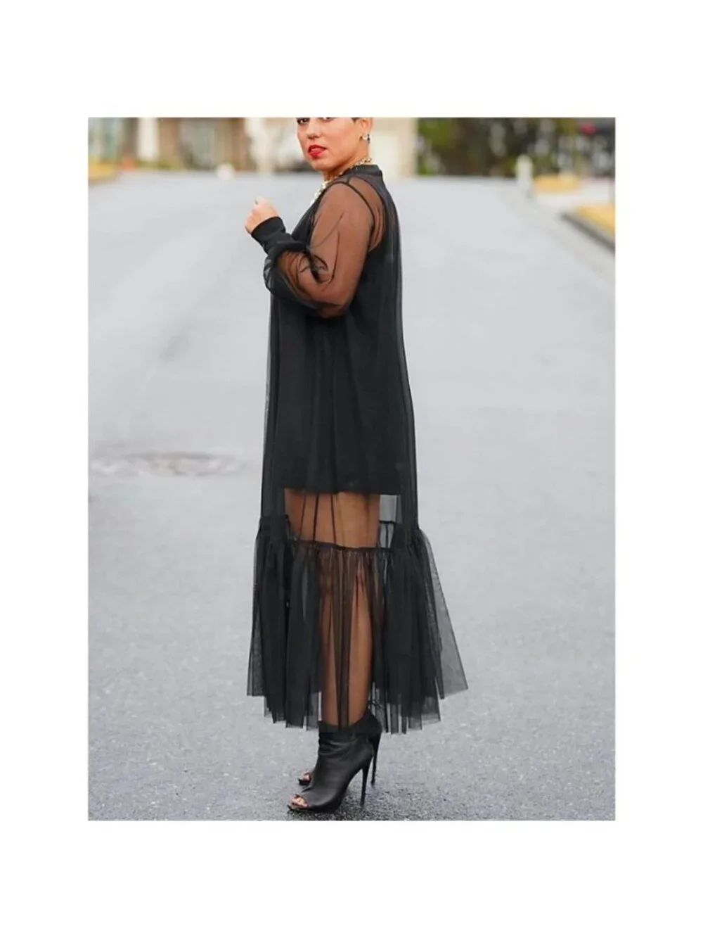 Scoop Neck Cami Dress and Sheer Mesh Dress Set - Picture 4 of 4